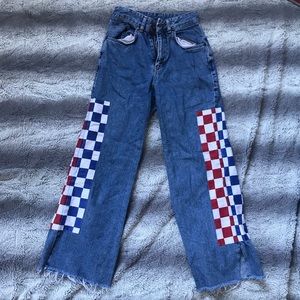 Wide-Leg Checkered Jeans